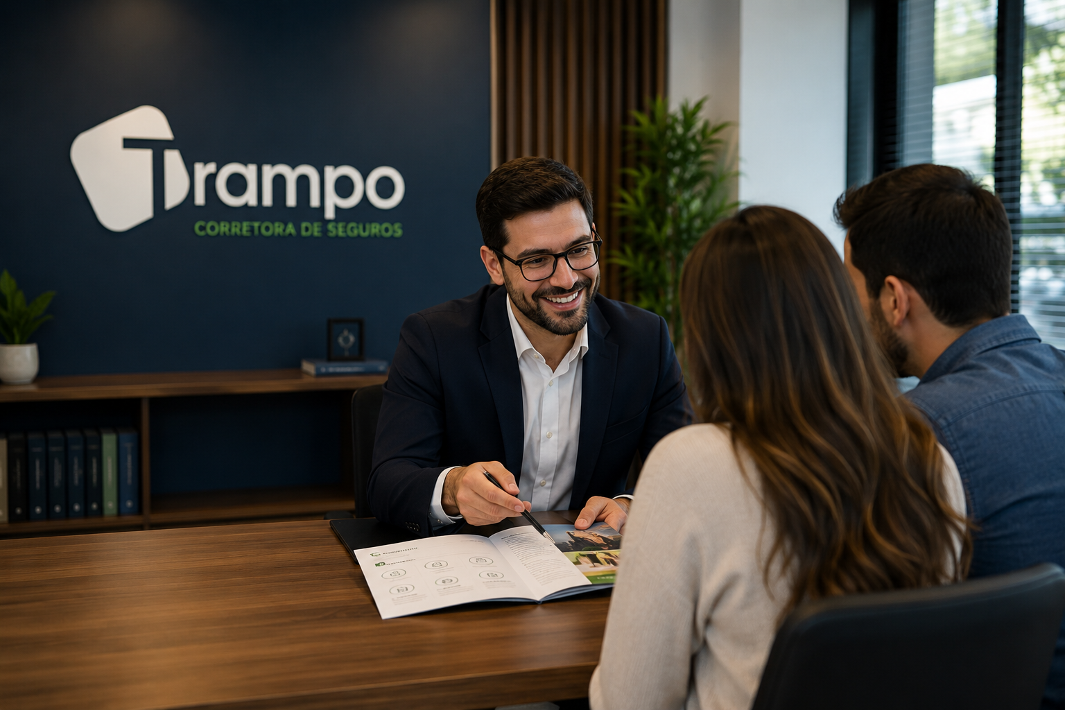 Consultor da Trampo atendendo clientes em uma reunião